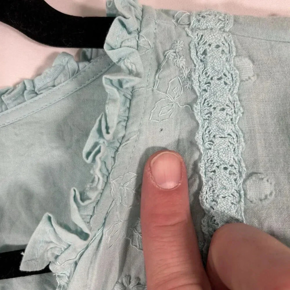 Torrid Blouse Women's 1 1X Blue Vneck Long Sleeve Frill Neckline 100% Cotton - Picture 5 of 10